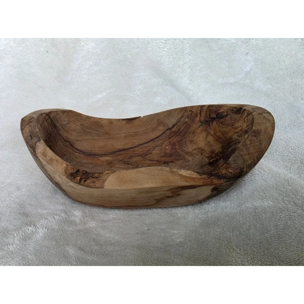 Hand Carved Olive Wood Bowl Natural Live Edge Rustic Decorative Dough Bowl 6.5in